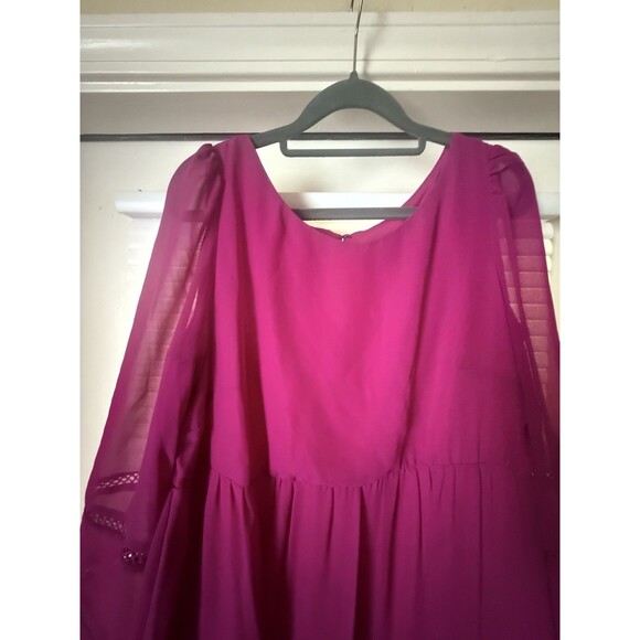 MAISON TARA FLARE PURPLE FUSIA RUFFLE DRESS SIZE 12 Crochet Fit And Flare - Picture 4 of 11